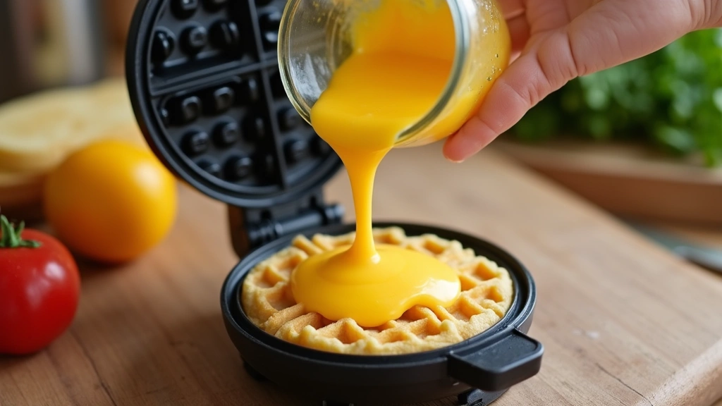 Easy Keto Chaffle - Crispy, Cheesy, Low-Carb Goodness - Step 5: Pour Mixture into Waffle Maker