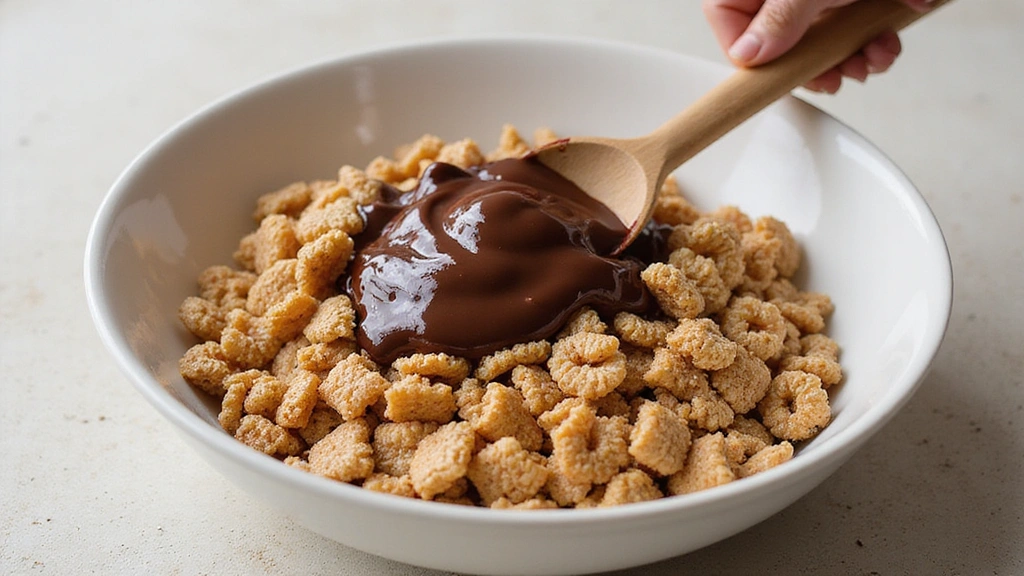Puppy Chow (Muddy Buddies) - Sweet & Crunchy Snack - Step 4: Coat Cereal with Chocolate Mixture