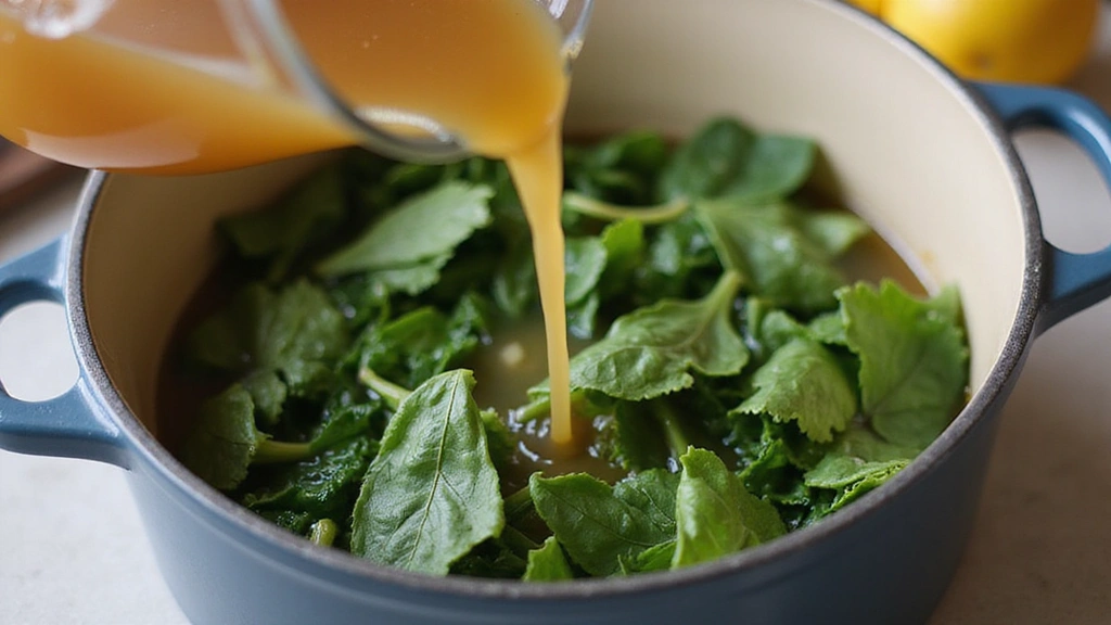 Southern Collard Greens - Smoky, Tender & Flavorful - Step 5: Pour in Chicken Broth