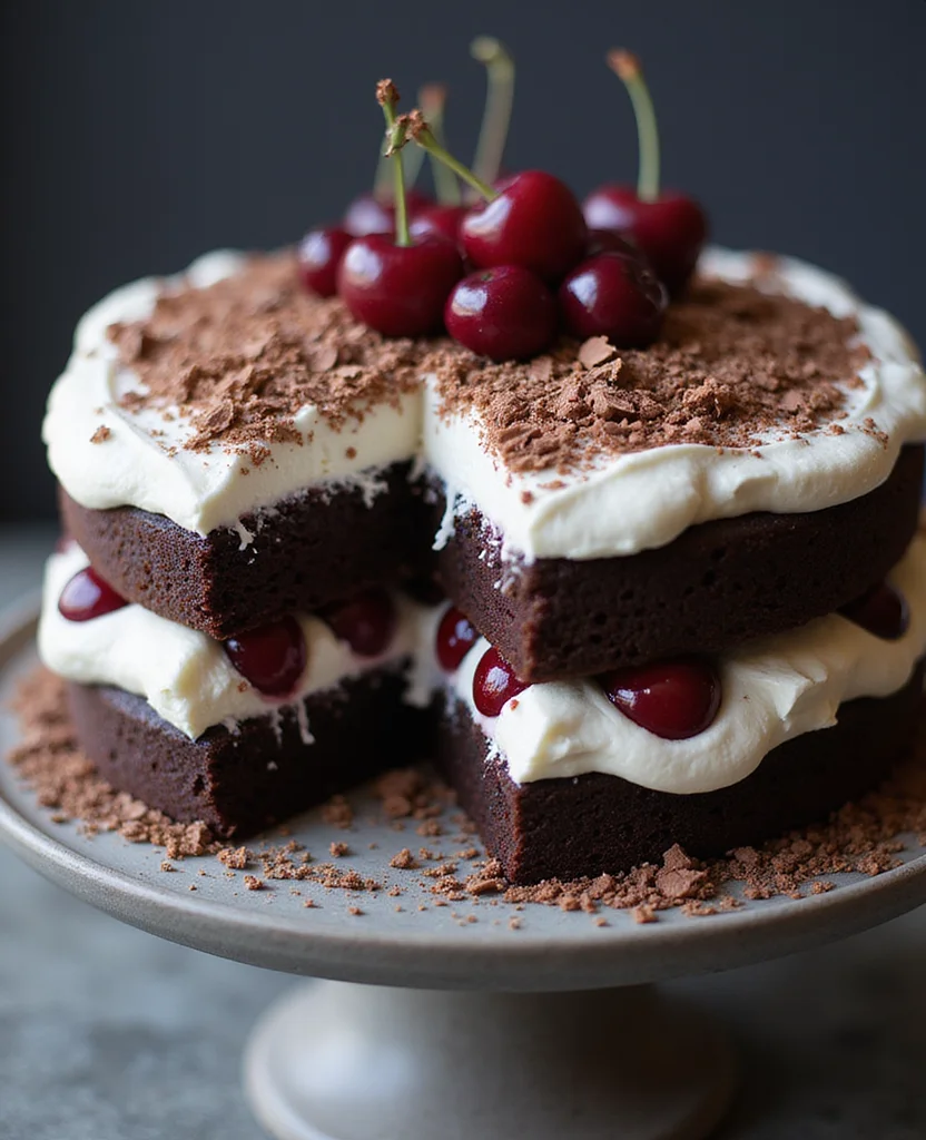 Classic Black Forest Cake Recipe – Chocolate, Cherries & Cream - Step 6: Slice Cake Layers 1