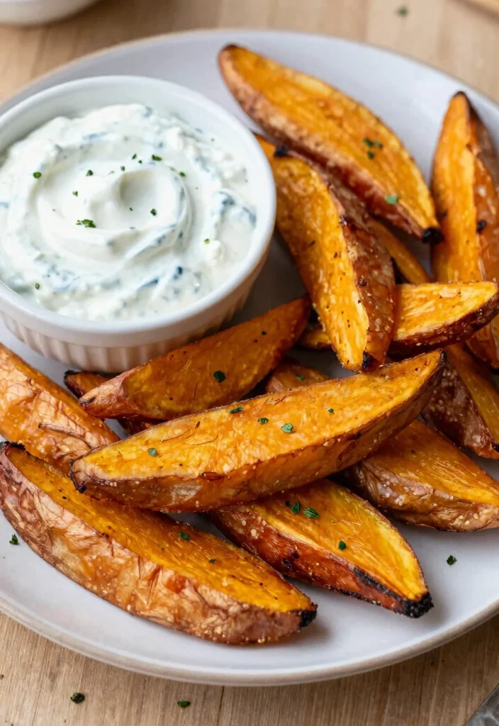 16 Easy Mediterranean Diet Snacks for Busy Professionals - 14. Sweet Potato Wedges with Tzatziki 1
