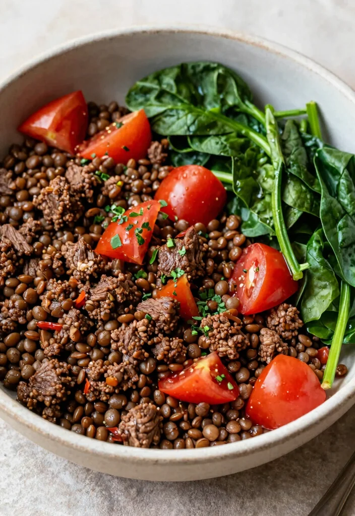 16 Mediterranean Beef Bowl Recipes High in Protein - 12. Beef and Lentil Mediterranean Bowl 1