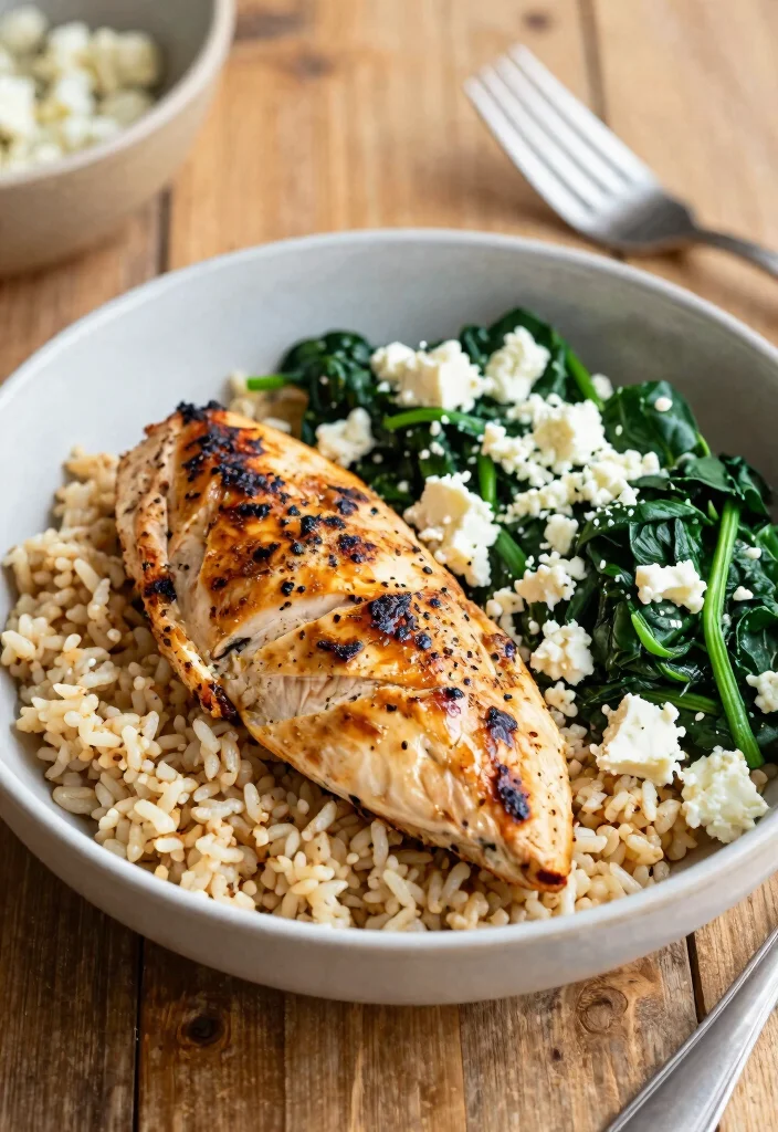 16 Mediterranean Chicken Bowl Recipes for Lunch or Dinner - 14. Chicken and Feta Bowl with Spinach 1