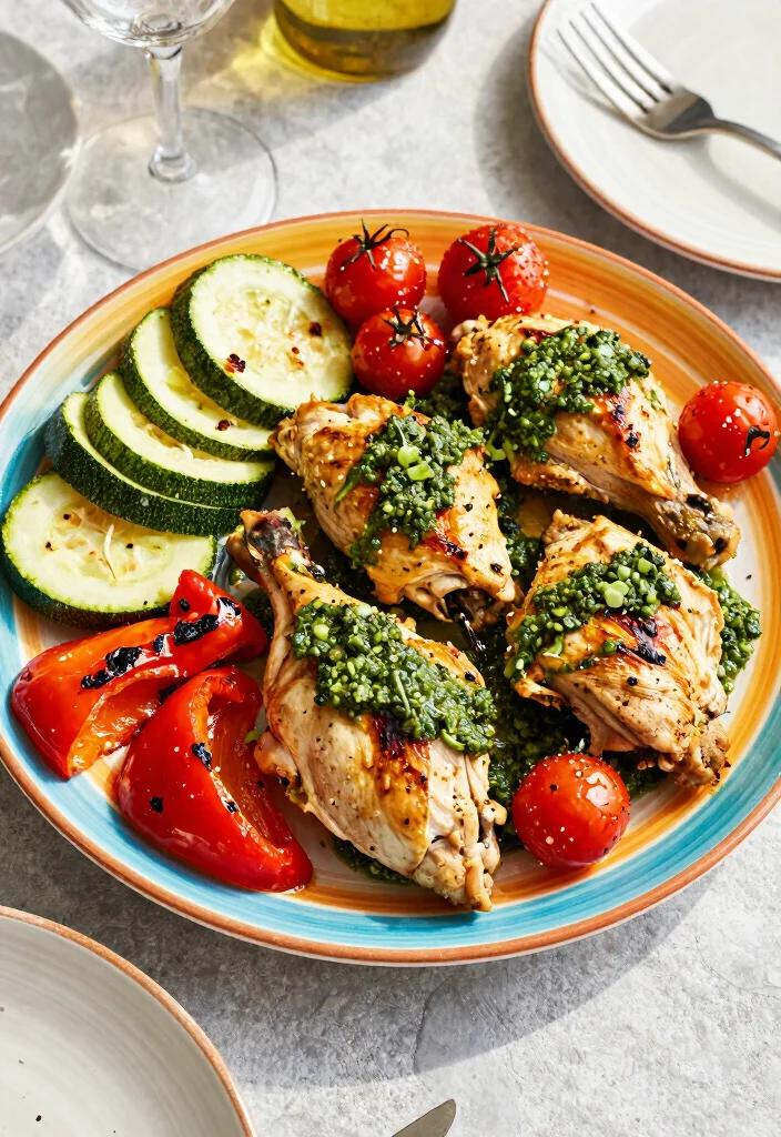 16 Mediterranean Chicken Thigh Recipes Juicy and Easy - 8. Pesto Chicken Thighs with Mediterranean Veggies 1