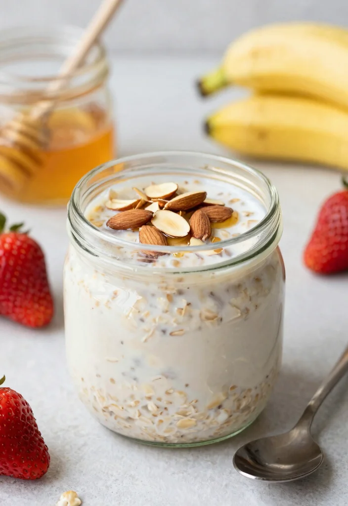 16 Mediterranean Diet Breakfast Ideas for Busy Mornings - 5. Overnight Oats with Almonds and Honey 1