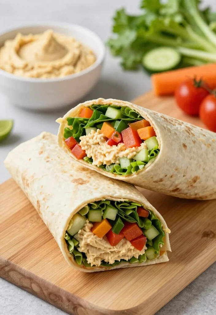16 Mediterranean Diet Breakfast Ideas for Busy Mornings - 7. Hummus and Veggie Wrap 1