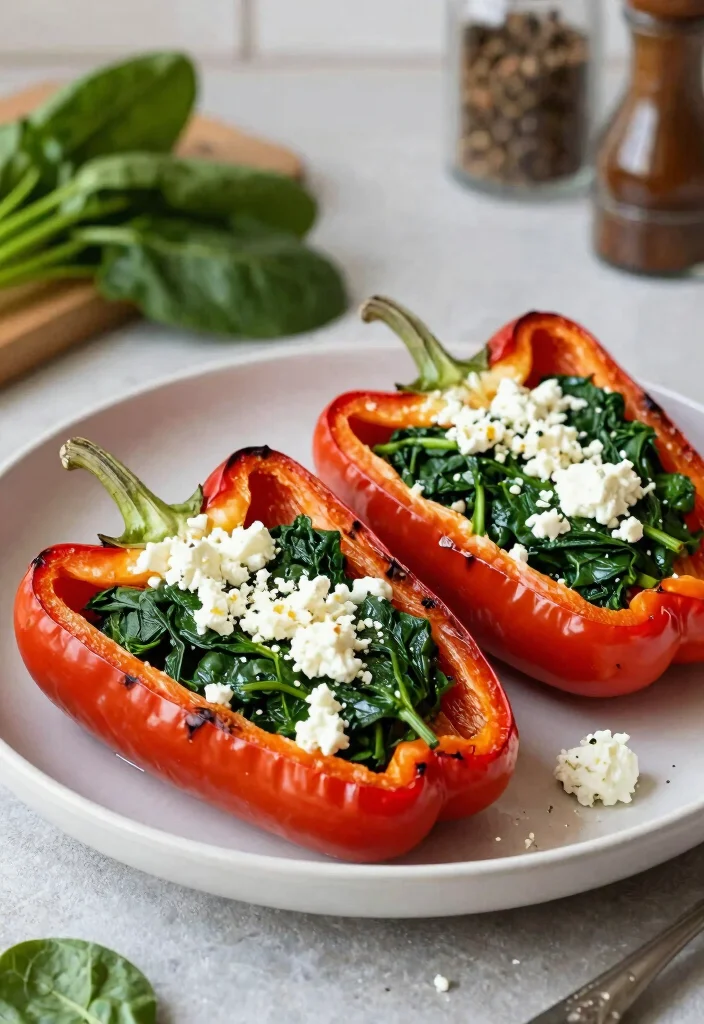 16 Mediterranean Diet Recipes Without Tomatoes - 4. Spinach and Feta Stuffed Peppers 1