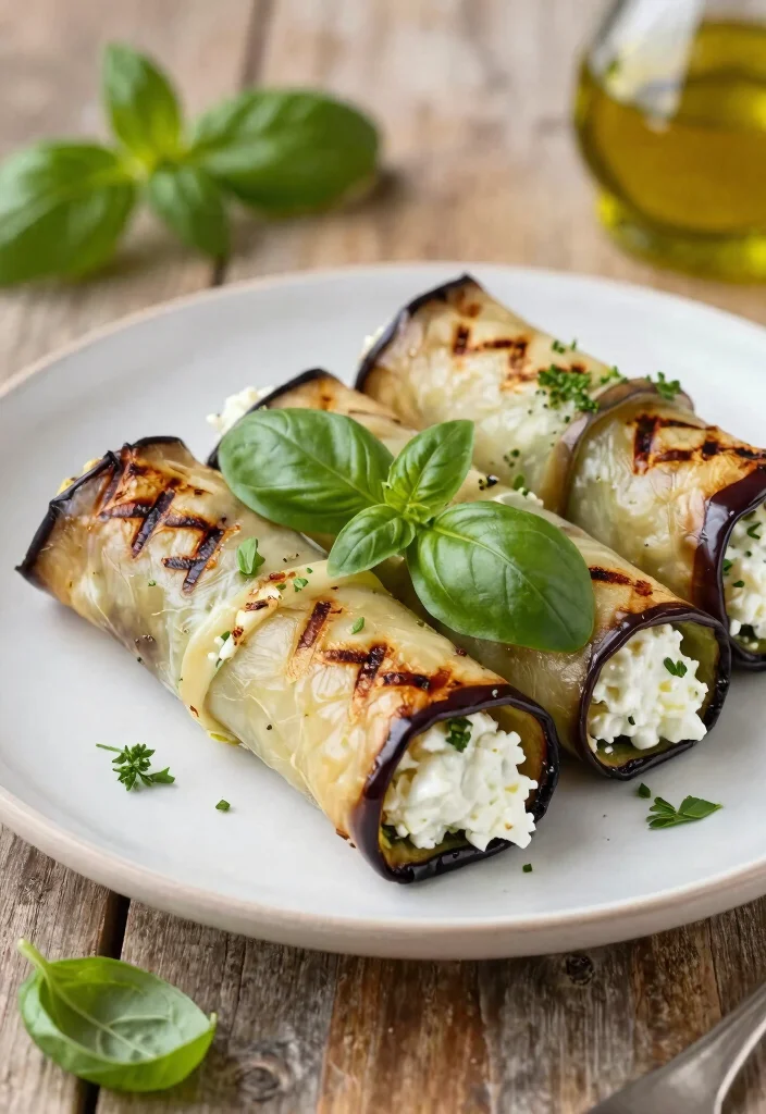 16 Mediterranean Diet Recipes Without Tomatoes - 5. Grilled Eggplant Rolls with Goat Cheese 1