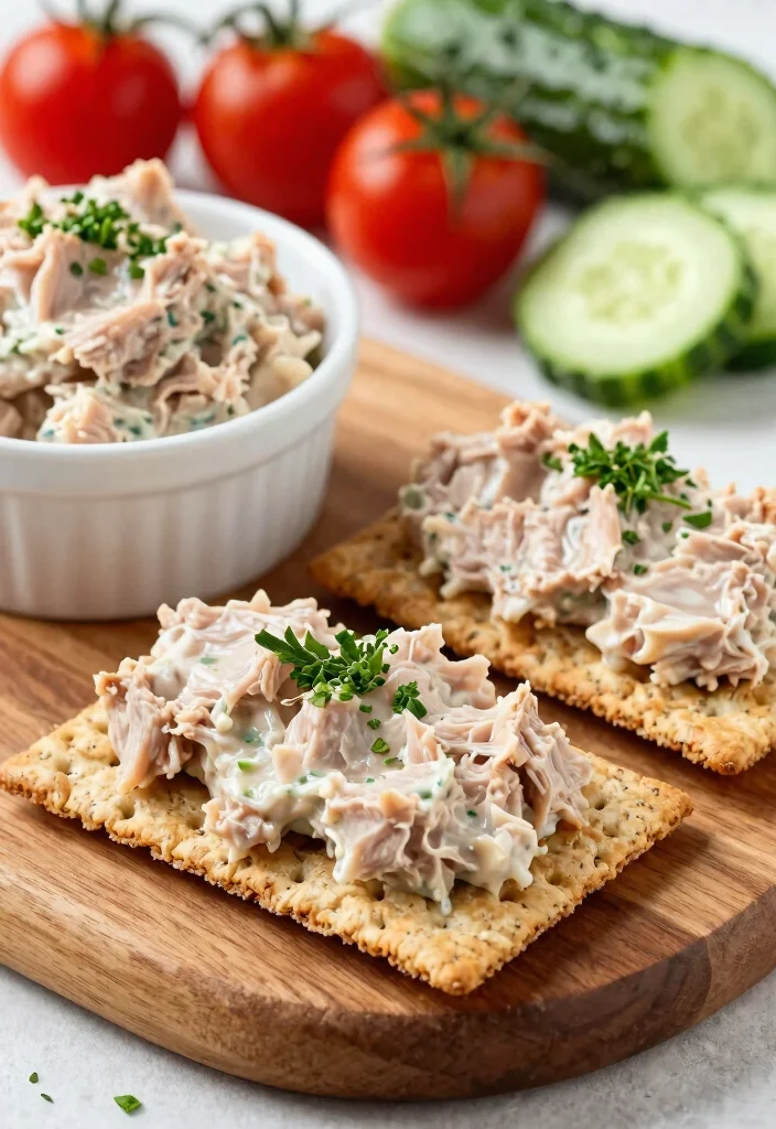 16 Mediterranean Diet Snacks for On-the-Go - 6. Whole Grain Crackers with Tuna Salad 1