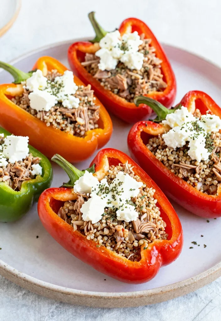 16 Mediterranean Fish Dishes That Are Light and Flavorful - 7. Greek-Style Stuffed Peppers with Tuna 1