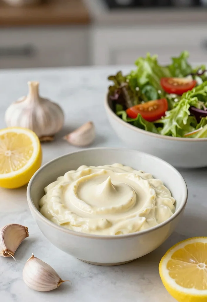 16 Mediterranean Salad Dressing Recipes Made at Home - 15. Garlic-Lemon Aioli 1