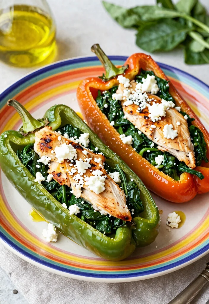 16 Slow Cooker Greek Chicken Mediterranean Diet Recipes - 11. Greek Chicken and Spinach Stuffed Peppers 1