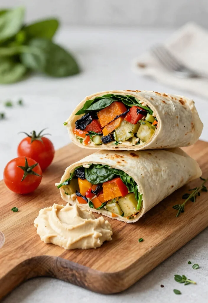 18 Easy Mediterranean Diet Meal Plan Recipes for a Healthy Week - 9. Roasted Vegetable and Hummus Wrap 1