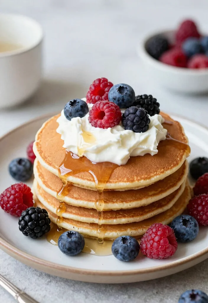 18 Mediterranean Breakfast Ideas That Are Healthy - 10. Whole Grain Pancakes with Yogurt and Berries 1