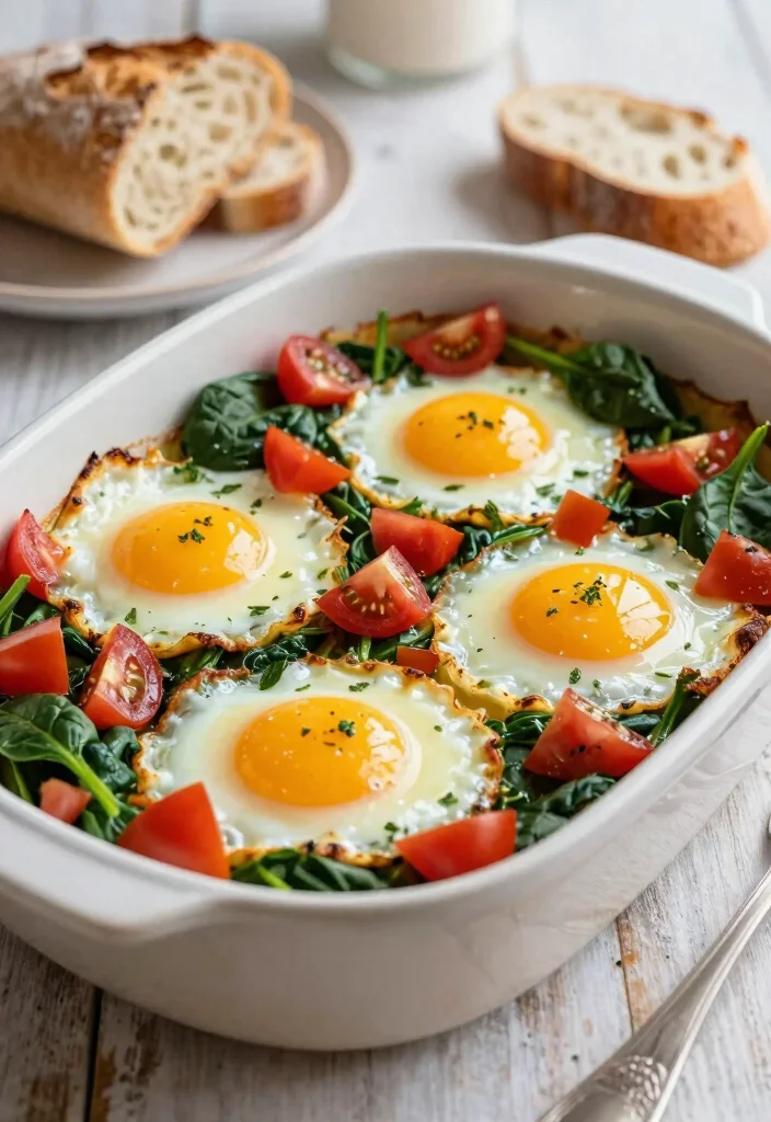 18 Mediterranean Breakfast Ideas That Are Healthy - 11. Baked Eggs with Spinach and Tomatoes 1