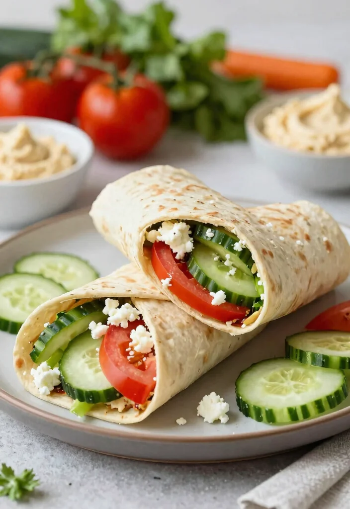 18 Mediterranean Breakfast Ideas That Are Healthy - 12. Cucumber and Hummus Wrap 1