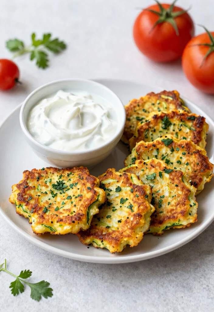 18 Mediterranean Breakfast Ideas That Are Healthy - 14. Zucchini Fritters with Yogurt Dip 1
