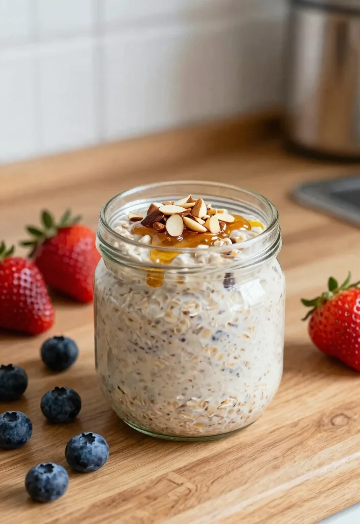 18 Mediterranean Breakfast Ideas That Are Healthy - 6. Overnight Oats with Honey and Almonds 1