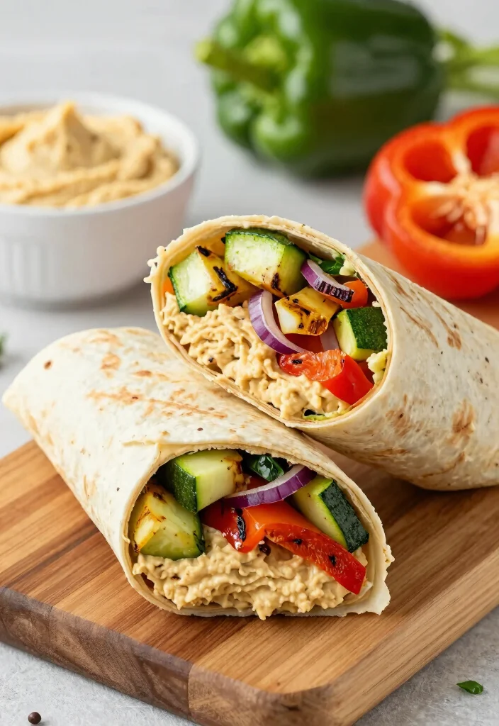 18 Mediterranean Diet Lunch Meal Prep Recipes - 6. Roasted Vegetable and Hummus Wrap 1