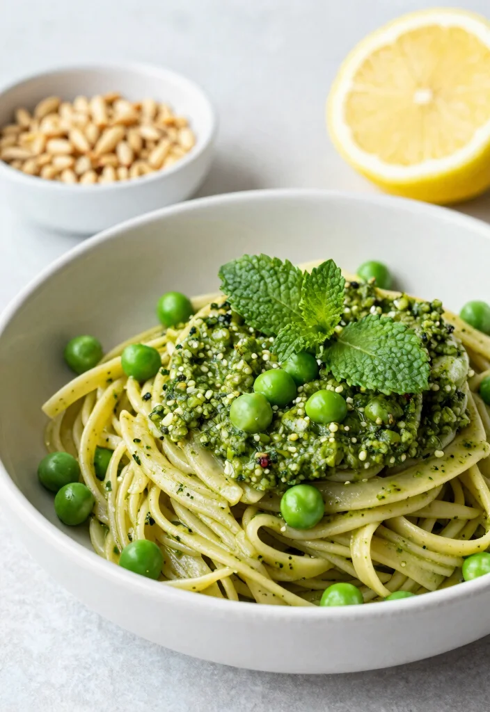 18 Mediterranean Pasta Dishes Packed With Flavor - 14. Pesto Pasta with Peas and Mint 1