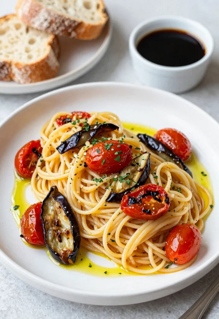 18 Mediterranean Pasta Dishes Packed With Flavor - 16. Spaghetti with Roasted Eggplant and Tomato 1