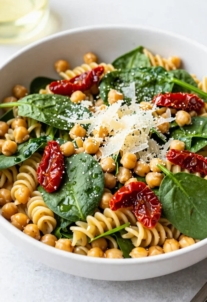 18 Mediterranean Pasta Salad Recipes for Healthy Meals - 12. Chickpea and Spinach Pasta Salad 1