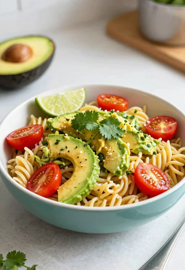 18 Mediterranean Pasta Salad Recipes for Healthy Meals - 13. Avocado and Tomato Pasta Salad 1