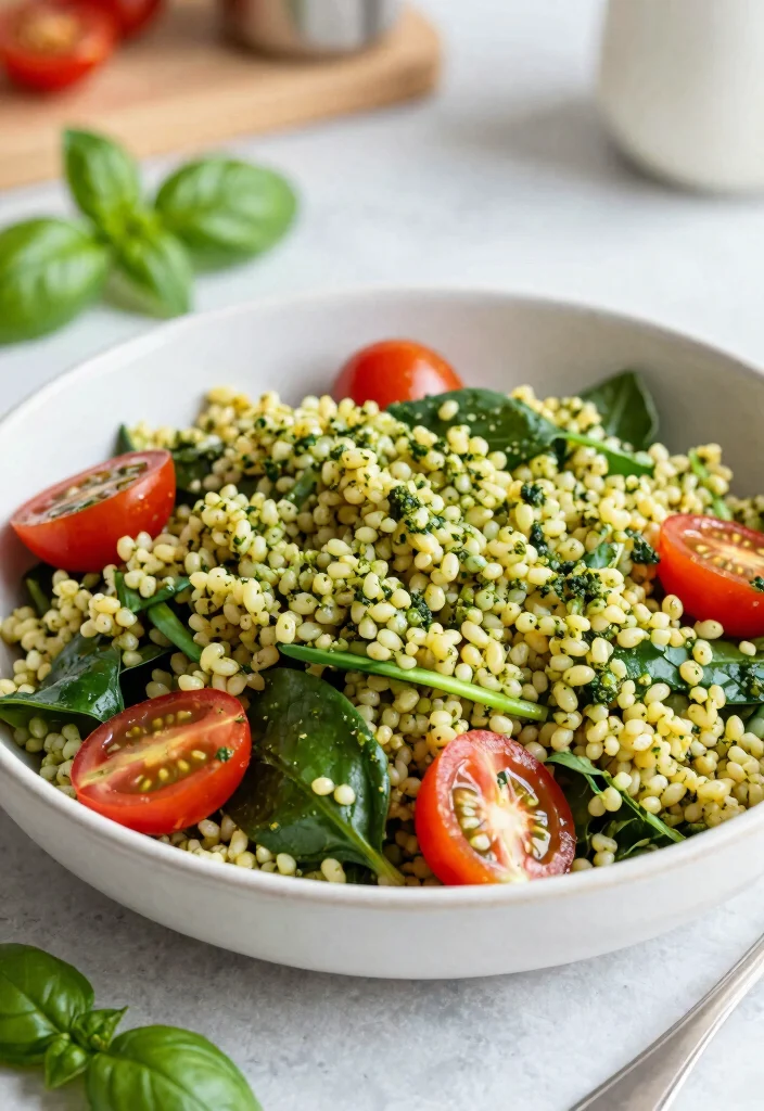 18 Mediterranean Pasta Salad Recipes for Healthy Meals - 16. Pesto and Spinach Farro Salad 1