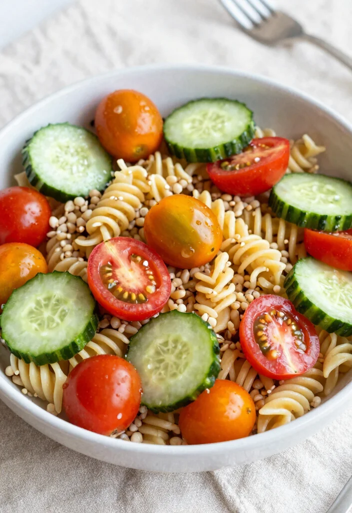 18 Mediterranean Pasta Salad Recipes for Healthy Meals - 17. Cucumber, Tomato, and Pasta Salad 1