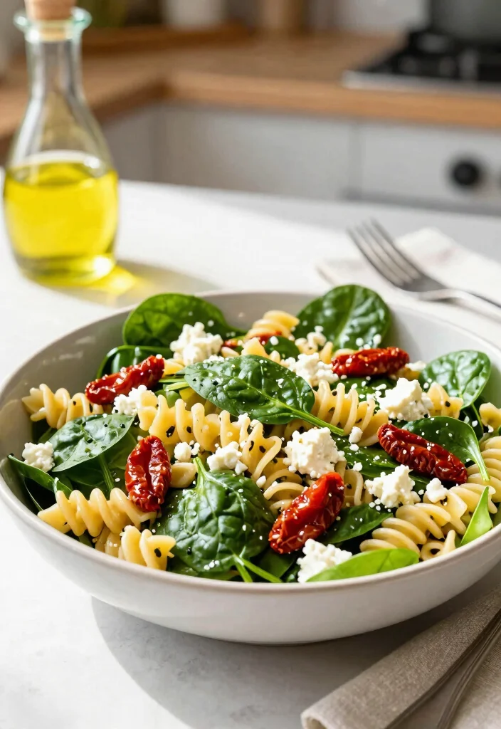 18 Mediterranean Pasta Salad Recipes for Healthy Meals - 4. Spinach and Feta Pasta Salad 1