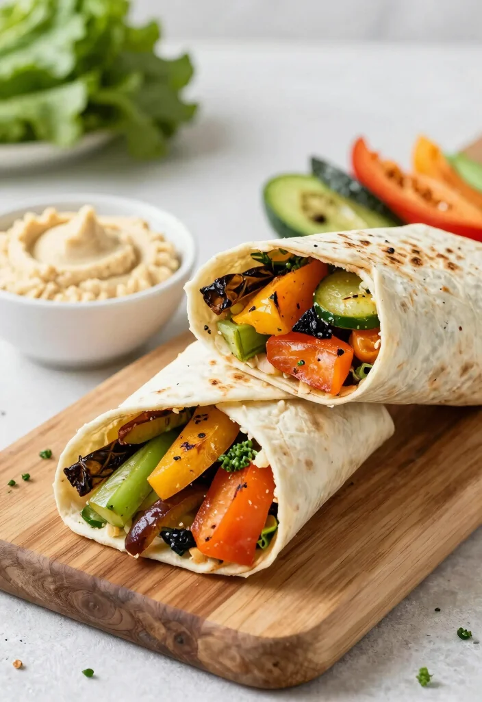 20 Easy Mediterranean Diet Dinner Recipes - 12. Roasted Vegetable and Hummus Wrap 1