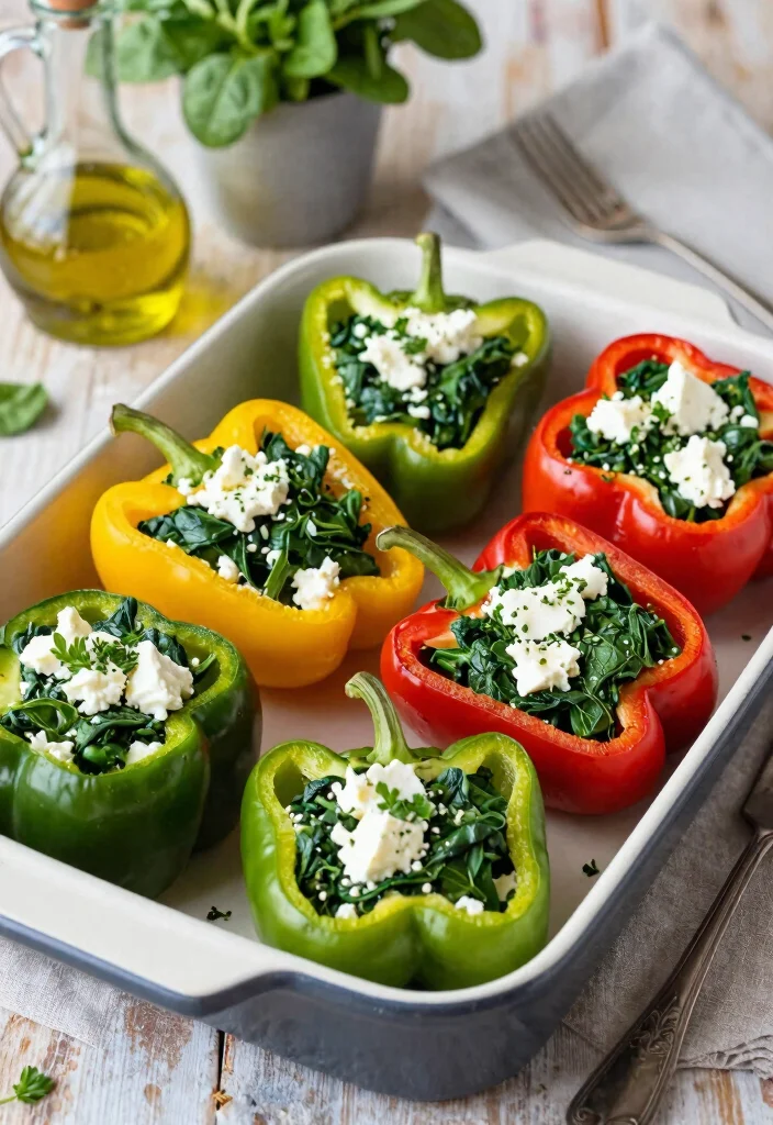 20 Greek Diet Plan Mediterranean Recipes to Try - 4. Spinach and Feta Stuffed Peppers 1