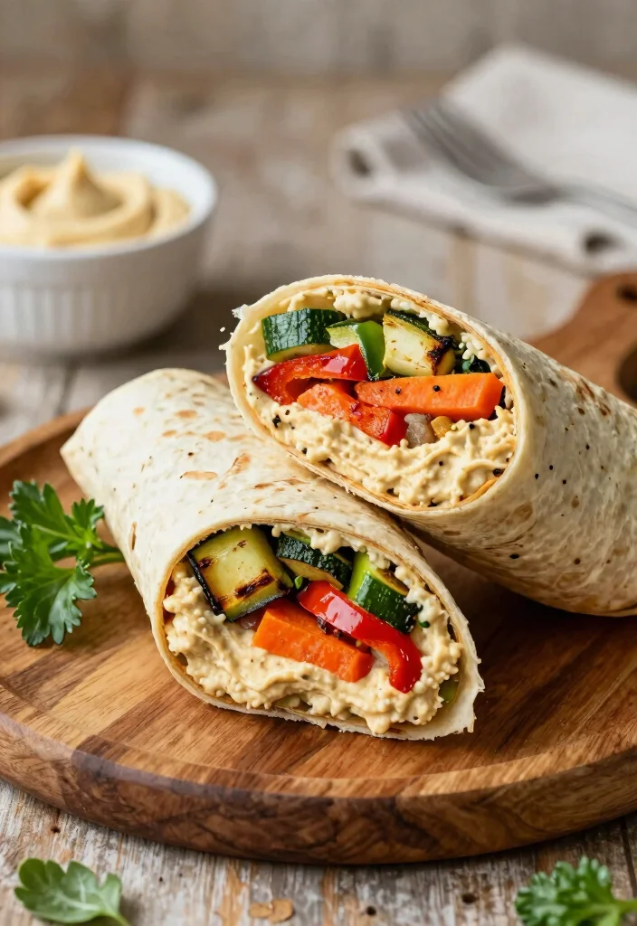 20 Heart-Healthy Mediterranean Recipes Doctors Recommend - 3. Roasted Vegetable and Hummus Wrap 1