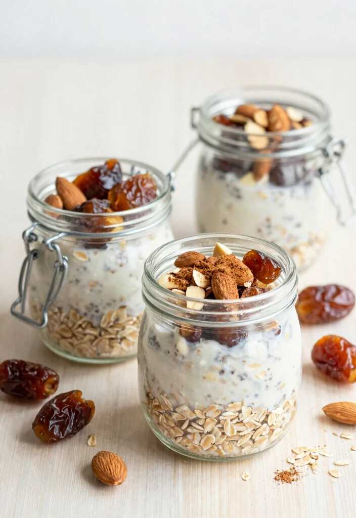 20 Mediterranean Diet Breakfast Ideas to Start Your Day - 4. Overnight Oats with Almonds and Dates 1