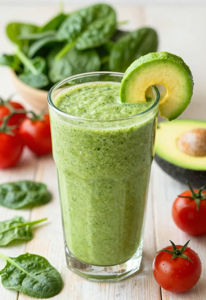 20 Mediterranean Diet Breakfast Recipes for Weight Loss - 13. Spinach, Tomato, and Avocado Smoothie 1