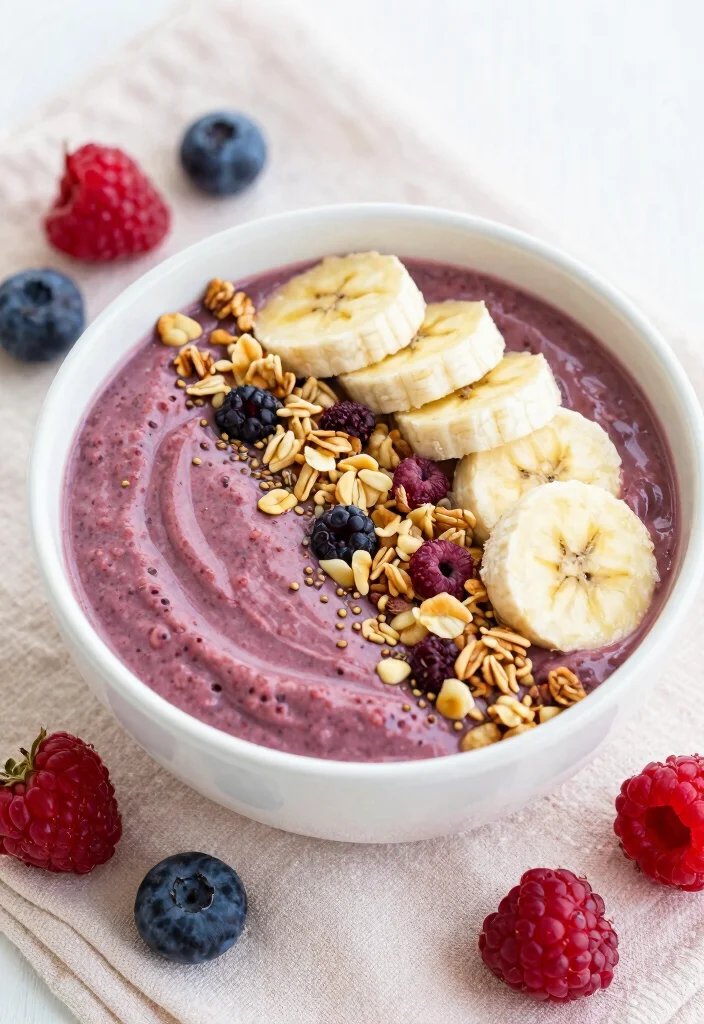 20 Mediterranean Diet Breakfast Recipes for Weight Loss - 2. Berry Banana Oat Smoothie Bowl 1