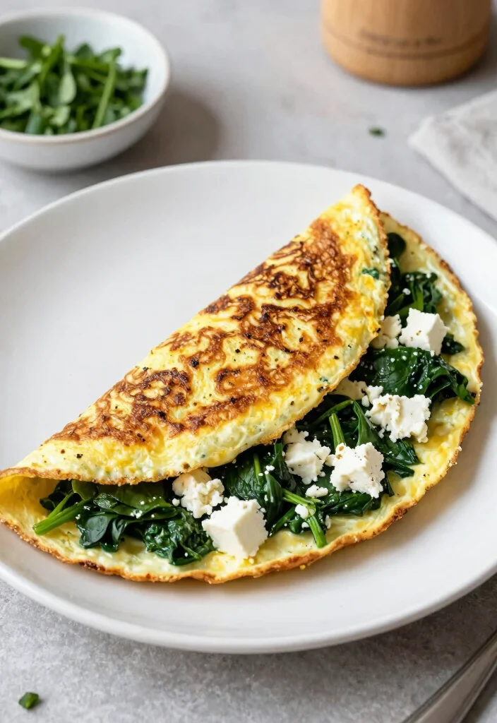 20 Mediterranean Diet Breakfast Recipes for Weight Loss - 5. Savory Spinach and Feta Omelette 1