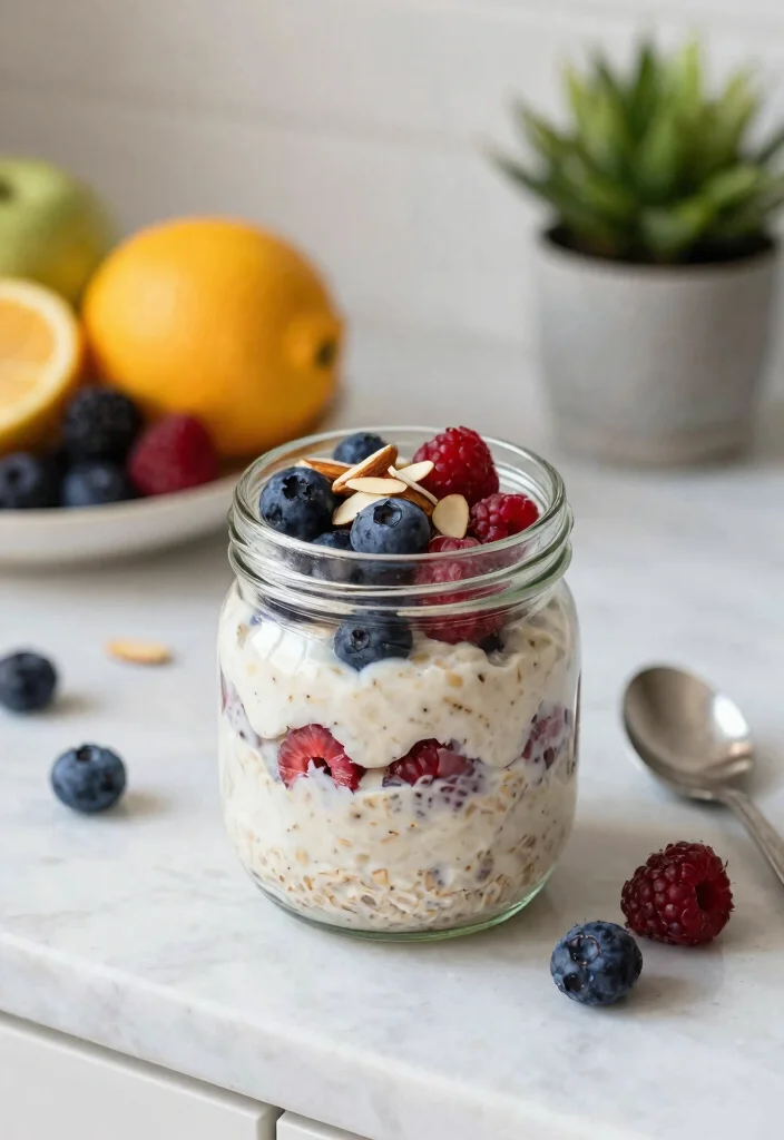 20 Mediterranean Diet Breakfast Recipes for Weight Loss - 7. Overnight Oats with Almonds and Berries 1