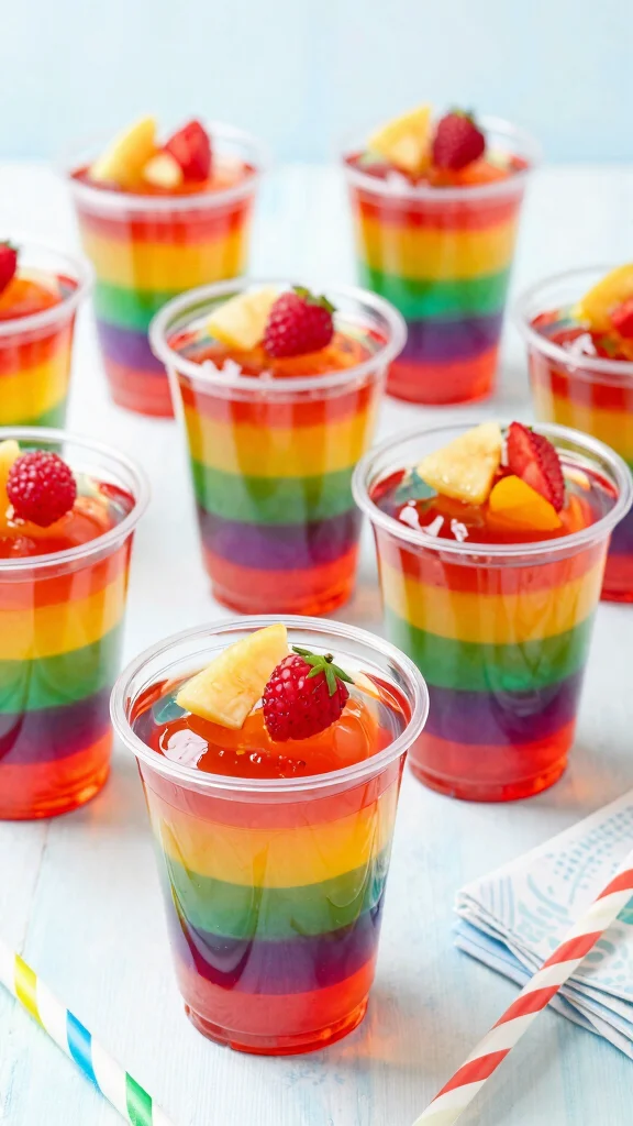 10 Fruit Cocktail Jello Recipes for Parties and Potlucks - 3. Rainbow Fruit Jello Cups 1