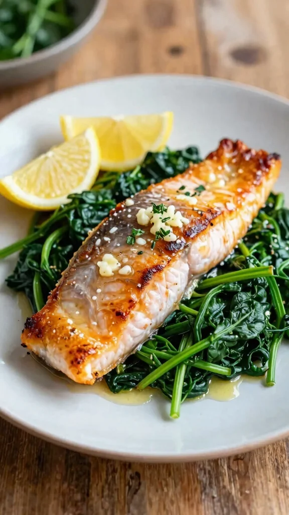 11 Mediterranean Baked Fish Recipes for Simple and Delicious Dinners - 4. Garlic Butter Baked Trout with Spinach 1