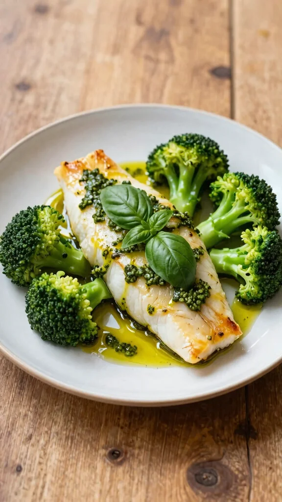 11 Mediterranean Baked Fish Recipes for Simple and Delicious Dinners - 9. Pesto Baked Sole with Broccoli 1