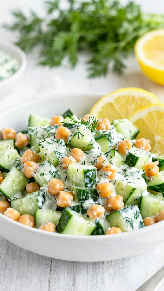 11 Mediterranean Chickpea Salad Recipes for Fresh, Easy Everyday Eating - 9. Chickpea and Cucumber Salad with Dill Dressing 1