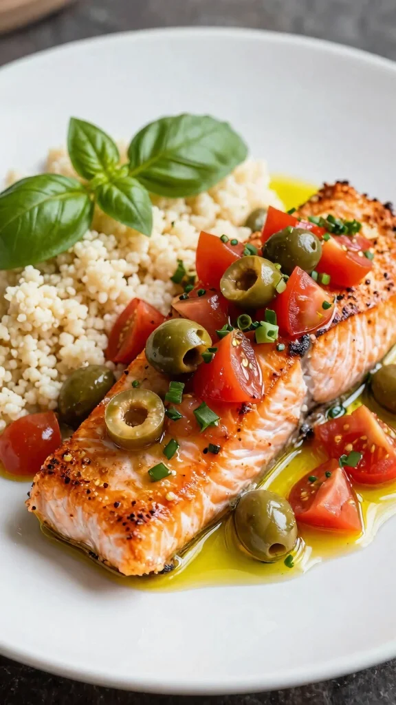 12 Mediterranean Salmon Recipes for Light, Healthy, Flavor-Packed Dinners - 8. Baked Salmon with Tomato and Olive Salsa 1