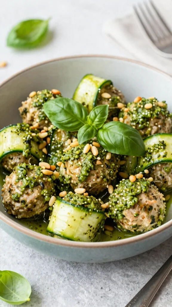12 Mediterranean Turkey Meatball Recipes for Healthy, Family-Friendly Dinners - 10. Mediterranean Turkey Meatballs in Pesto 1