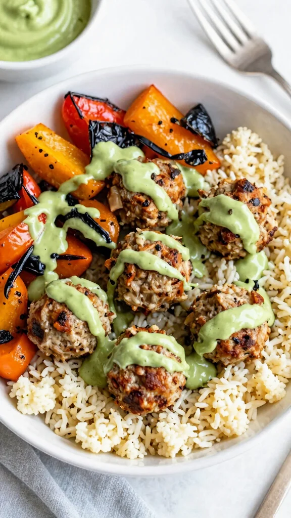 12 Mediterranean Turkey Meatball Recipes for Healthy, Family-Friendly Dinners - 12. Mediterranean Turkey Meatball and Cauliflower Rice Bowl 1