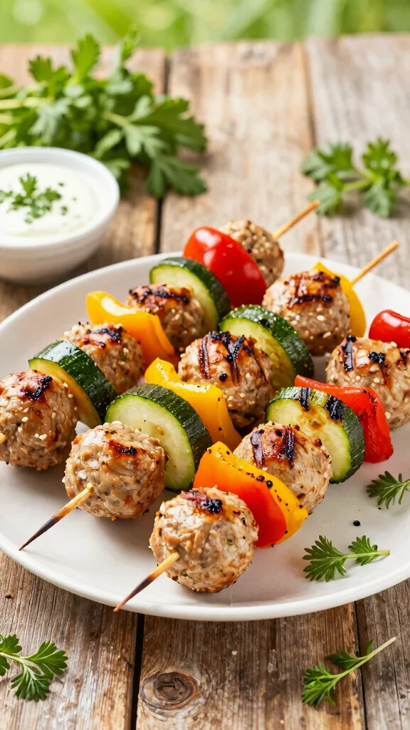 12 Mediterranean Turkey Meatball Recipes for Healthy, Family-Friendly Dinners - 9. Turkey Meatball and Vegetable Skewers 1