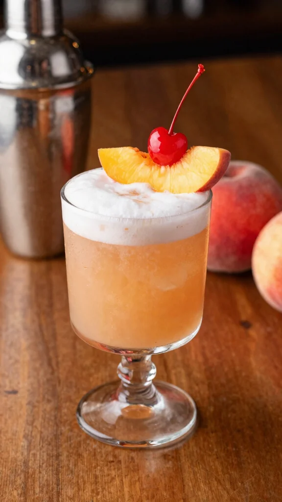13 Crown Peach Cocktail Recipes for Smooth, Fruity Drinks - 2. Peach Whiskey Sour 1