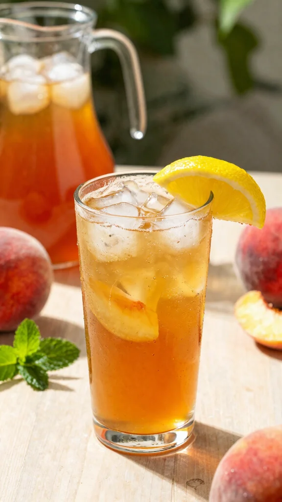 13 Crown Peach Cocktail Recipes for Smooth, Fruity Drinks - 4. Crown Peach & Iced Tea 1