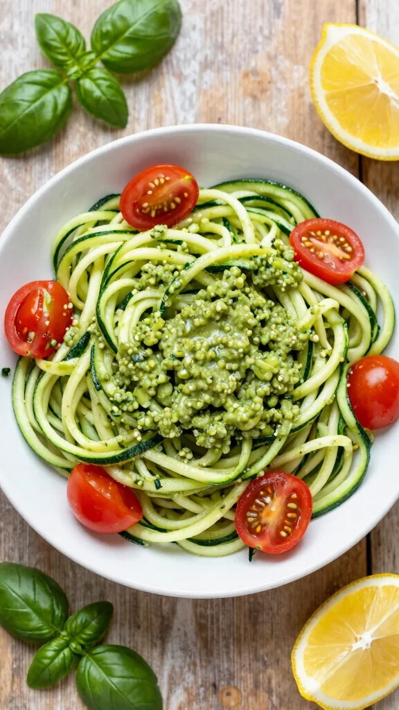 13 Mediterranean Vegan Recipes for Simple and Satisfying Plant-Based Meals - 1. Zucchini Noodles with Avocado Pesto 1