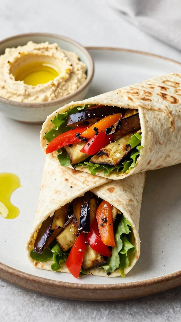 13 Mediterranean Wrap Recipes for Quick Lunches and Easy Dinners - 12. Eggplant and Hummus Wrap 1